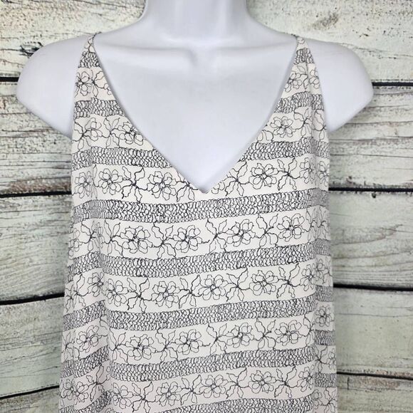 LOFT L White Black Floral Striped Cami Top - Picture 2 of 7